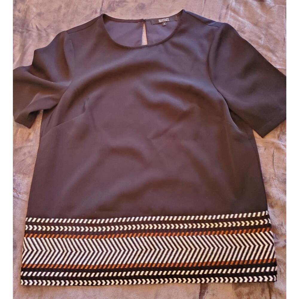 Badgley Mischka Women's Blouse Black Multi Size 6 Work Office Short Sleeve